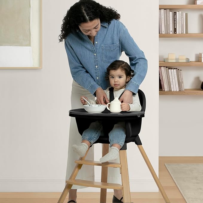 Delta Children - babyGap Otto 3-in-1 High Chair - High Chair Converts to Toddler Dinning Chair and Booster Seat - Dishwasher Safe Meal Tray - FSC-Certified Wood, Black