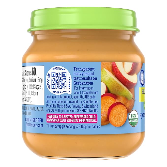 GERBER ORGANIC FOR BABY 2nd Foods Apple Sweet Potato Pear 10x4oz