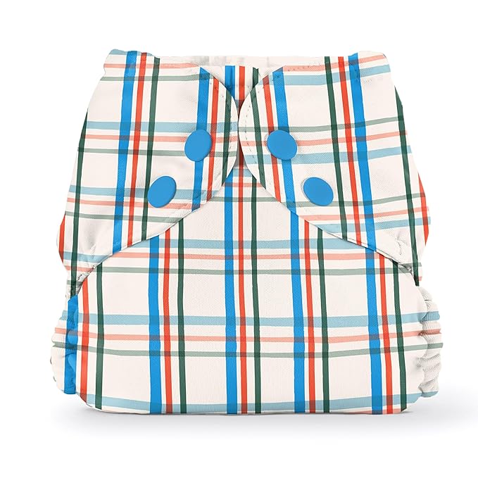 Esembly Cloth Diaper Cover - Reusable Swim Diaper, Waterproof, Breathable - Adjustable Outer Layer Over Absorbent Inner for Blowout Protection - Plaid, Size 2 (18-35lbs)