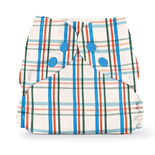 Esembly Cloth Diaper Cover - Reusable Swim Diaper, Waterproof, Breathable - Adjustable Outer Layer Over Absorbent Inner for Blowout Protection - Plaid, Size 2 (18-35lbs)