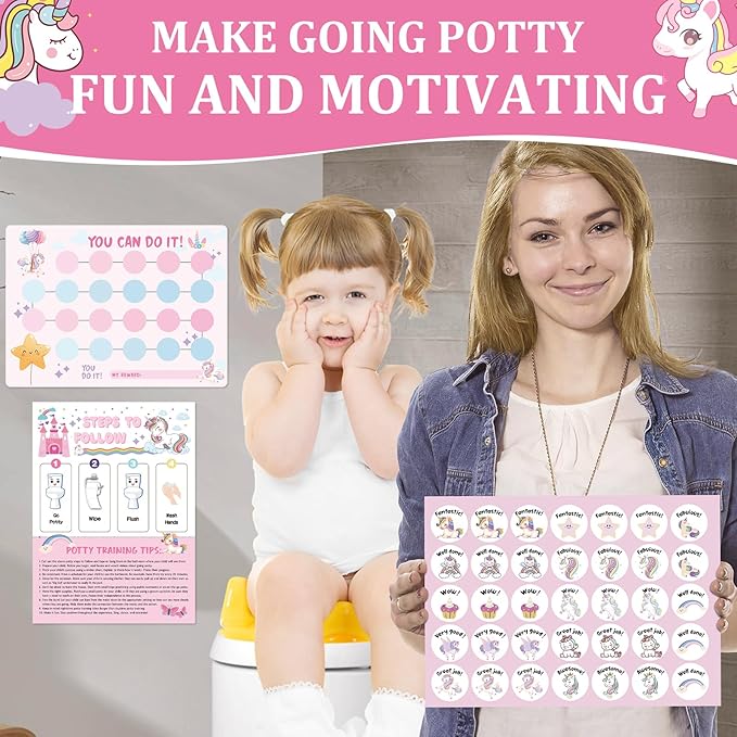 Unicorn Potty Training Chart for Toddler Girls - Potty Training Sticker Chart for Girls Potty with Sticker, Sticker Chart for Kids Potty Training Reward Chart, Kids Reward Chart