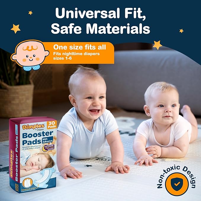 Inspire Dimples Booster Pads, Baby Diaper Doubler with Adhesive for Secure Fit | 1 Size Fits All Diapers | Boosts Absorbency No More leaks 22 Count