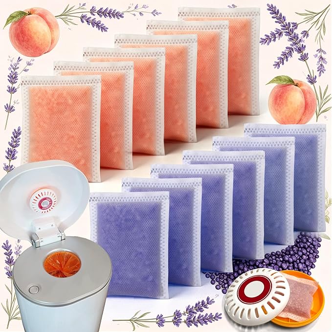 PurifyLogix 12 PCS Diaper Pail Deodorizers for Munchkin Step and Pail Diaper Pails, Activated Carbon Refills for Arm & Hammer Puck Baking Soda Cartridge (3.5"), 6* Lavender & 6* Peach Flavor