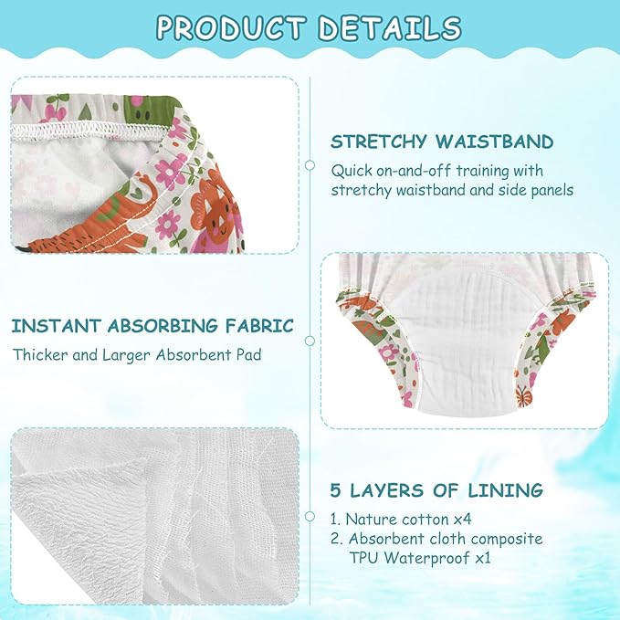 Toddler Potty Training Underwear Cotton Absorbent Soft Baby Girl Boy Potty Training Pant 2t-5t