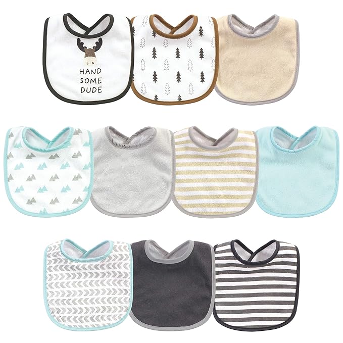 Hudson Baby Unisex Baby Cotton and Polyester Bibs, Handsome Moose, One Size