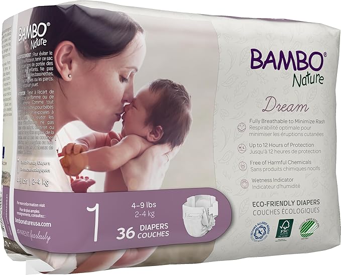 Bambo Nature Premium Baby Diapers - French/English Packaging, Size 1, 216 Count