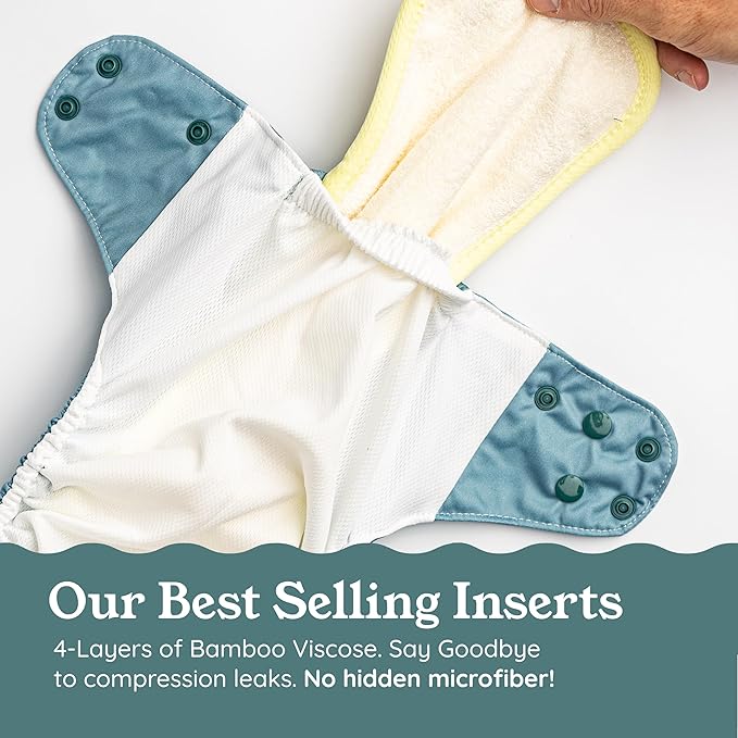 Kinder Cloth Diapers Reusable Baby Diapers Pocket Style Athletic Wicking Jersey, Bamboo Viscose Inserts, Wet Bag, Newborn to Potty Training 7-60lbs, One Size (Forest Fairytale, 5 Pack, with Inserts)