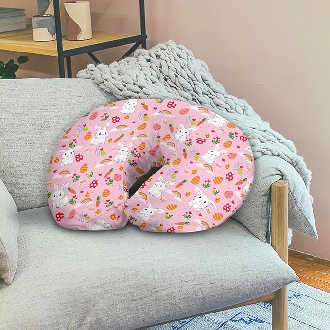Forchrinse Cute Rabbit Nursing Pillow Cover Cushion Slipcover for Breastfeeding Pillows,Newborn Baby Nursing Pillow Case for Girls,Pink