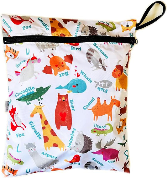 Waterproof Wet Bag 2-Pack, Reusable Leakproof Organizer for Swimwear, Cloth Diapers & Travel, 11.81 x 14.57 inch (Zoo)