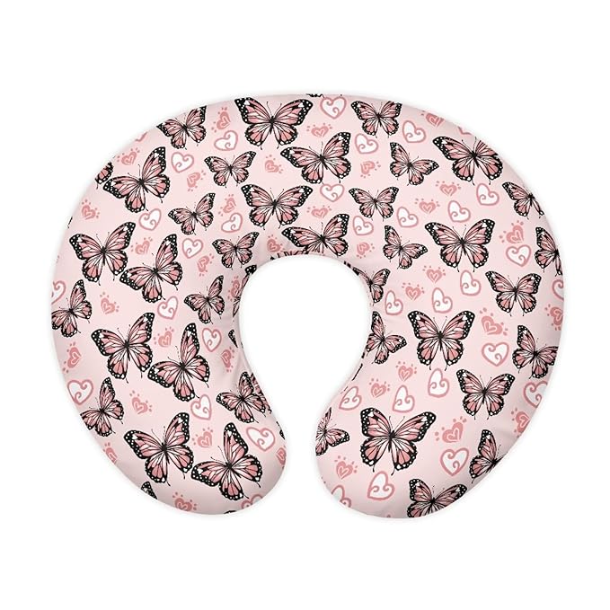 Pink Butterfly Nursing Pillow Cover for BAB, Stretchy Breastfeeding Pillow Slipcover for Bottle Feeding, Easy to Clean Custom Gifts for Toddler Infant