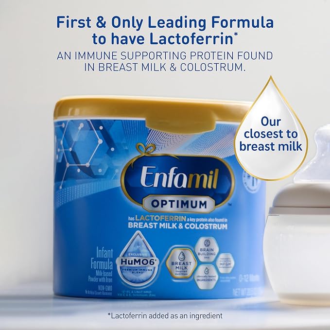 Enfamil Optimum (Enspire), Our Closest Formula to Breast Milk, Immune-Supporting Lactoferrin and Brain-Supporting DHA Baby Formula, 20.5 Oz, Pack of 4