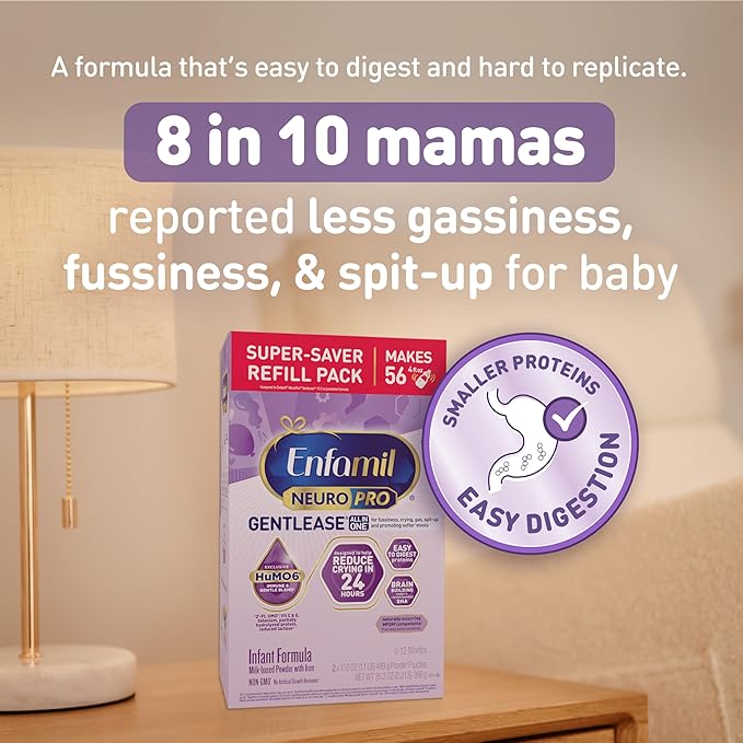Enfamil NeuroPro Gentlease for Easing Fussiness, Crying, Gas, Spit-up in 24 Hrs, Smaller Proteins for Easy Digestion, Brain Supporting DHA, Prebiotic Blend, HuMO6*, Baby Formula, 35.2 Oz (Pack of 4)