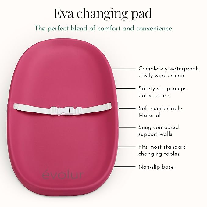 Evolur Eva Baby Changing Pad, Soft, Lightweight and Portable Changing Pad, Fits All Changing Table, Waterproof Firm Padding - Fuschia Pink