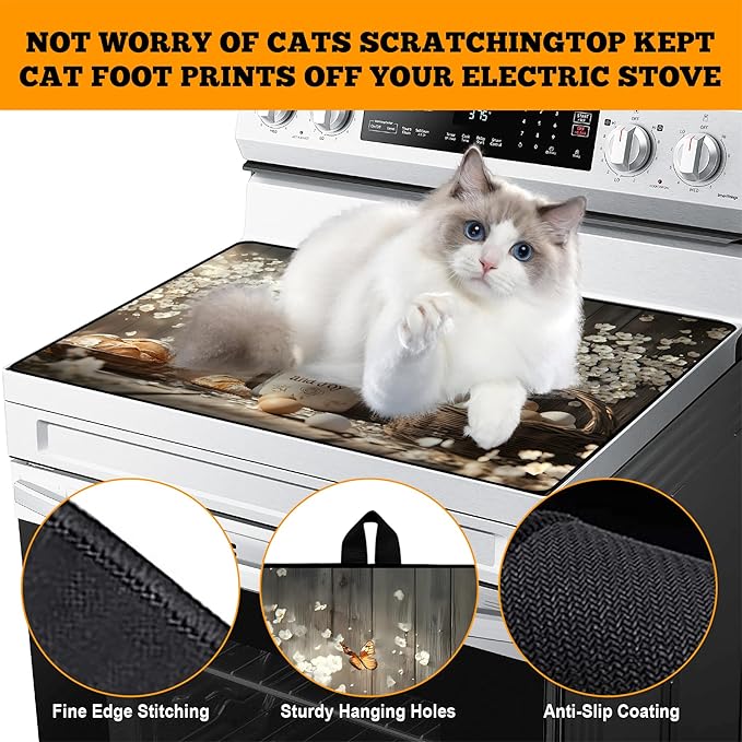 Multi-Design Silicone Stove Cover for Glass/Electric Stoves - 3-in-1 Heat-Resistant Protector Mat, Non-Slip Drying Rack 28"x20" (Shop Window)