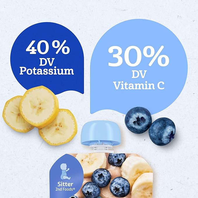 Gerber Stage 2 Baby Food, Banana Blueberry Puree Pouch, 2 Servings of Fruit, No Added Sweetener, No Artificial Colors or Flavors