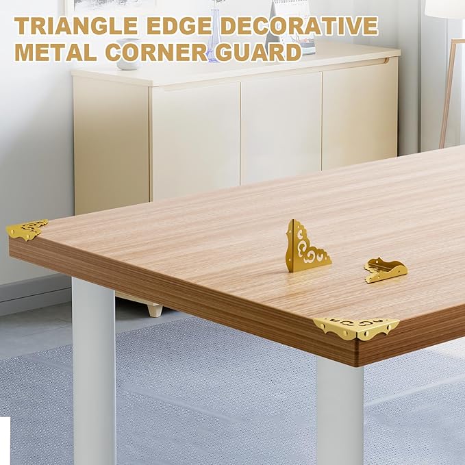 4 Pcs Brass Corner Protectors for Furniture,Retro Style Guard Cabinet Furniture Corner Bumpers for Jewelry Box Gift Box Wooden Case Cabinet Furniture Decorative (Gold)