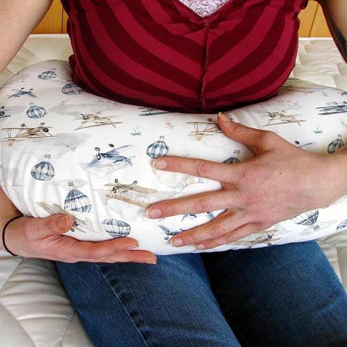 Vintage Planes Airplanes Helicopters Nursing Pillow Covers for Boy Girl Hot Air Balloon Plane Clouds Sky Nursing Pillow Slipcovers for Breastfeeding Pillows Soft Removable Covers for Newborn Infant