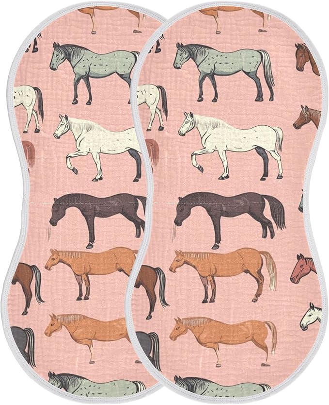 Vintage Horse Pinks Burp Cloths Baby Boys Girls Absorbent Soft Cotton Burping Cloths Rags, 2 Pack