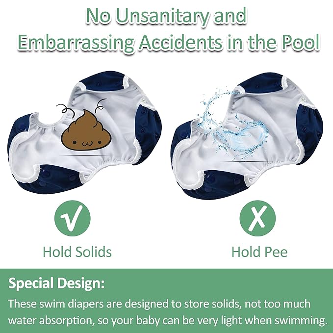 wegreeco Baby & Toddler Snap One Size Adjustable Reusable Baby Swim Diaper (Navy, Small, 3 Pack)