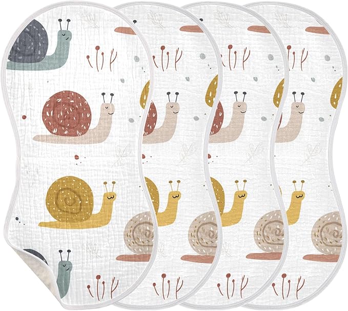 Forest Cute Snail Burp Cloths Baby Boys Girls Absorbent Soft Cotton Burping Cloths Rags, 4 Pack