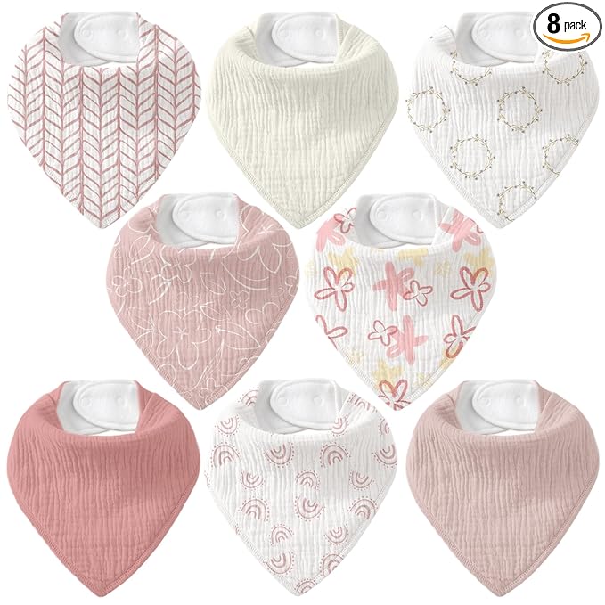 Muslin Baby Bibs 8 Pack, Baby Bandana Drool Bib for Drooling and Teething, Cotton Soft Absorbent for Girls Boys Spring Impression