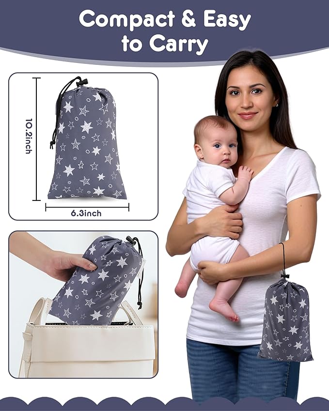 Baby High Chair Cover Restaurant with Strap Pads & 3-Point Harness, Machine Washable, Waterproof Portable Highchair Covers for Eating, Travel, Home Use - Fits Wooden Chairs, Grey Stars