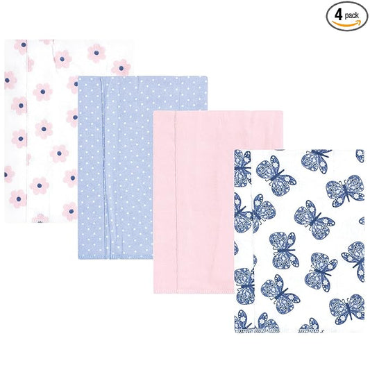 Hudson Baby Unisex Baby Cotton Flannel Burp Cloths 4-Pack, Beautiful Butterfly, One Size