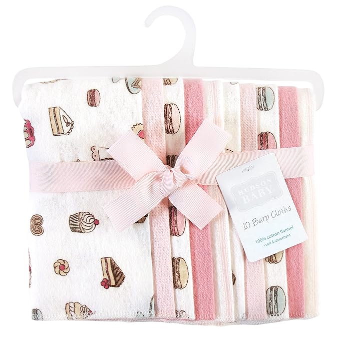 Hudson Baby Unisex Baby Cotton Flannel Burp Cloths, Sweet Bakery, One Size