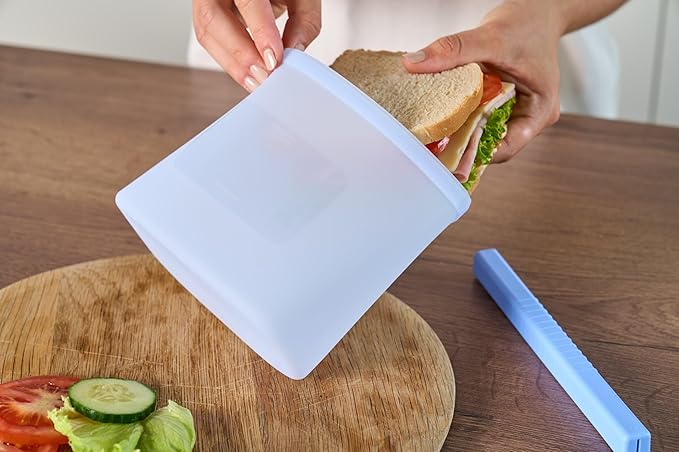 Toppits Set of 2 Reusable Silicone Bags 1 L + 1.5 L with Stand, Microwave-Safe, Dishwasher Safe