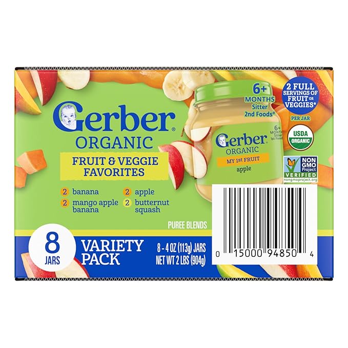 GERBER Infant Puree Organic Variety Assortment Fruit & Vegetables 8x4oz