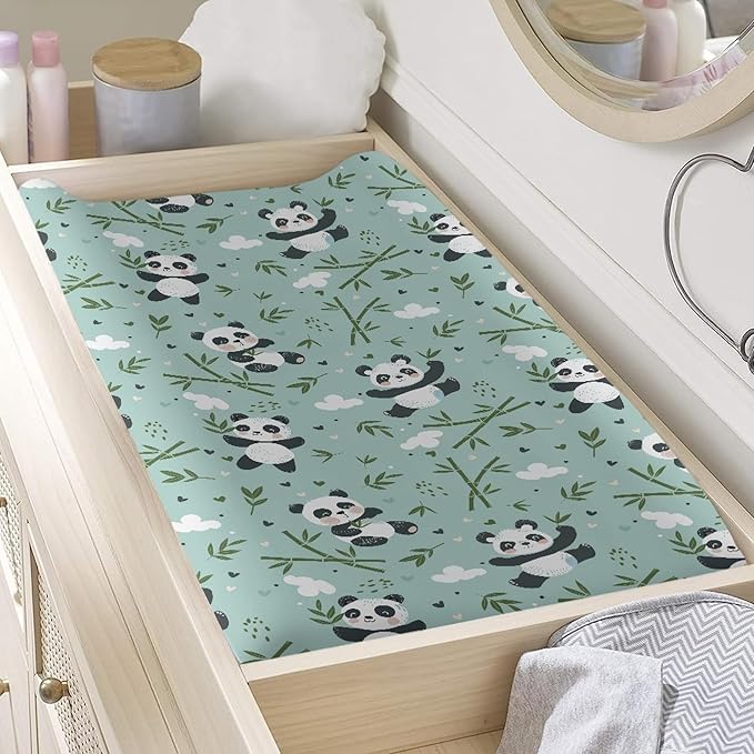 Cute Bamboo Panda Changing Pad Cover Baby Boys Girls Changing Table Pad Covers Diaper Change Table Sheets Covers Soft Breathable