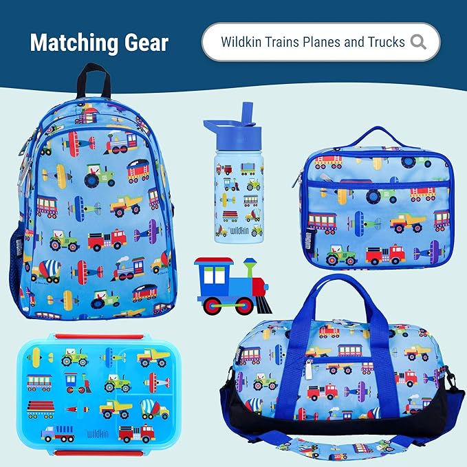Wildkin Wet Bag Set for Boys, & Girls – Durable Zipper with Snap Loop Handle, Reusable Water-Resistant Bags for Beach, Pool, Travel & Gym - Trains, Planes & Trucks