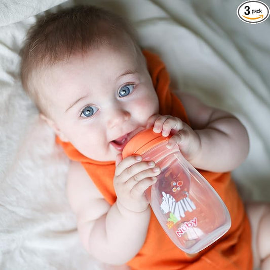 Nuby Tritan Wide Neck Non-Drip Bottles with Anti-Colic Air System: 9oz./ 270 Ml, 3 Pack, 3M+, Multi