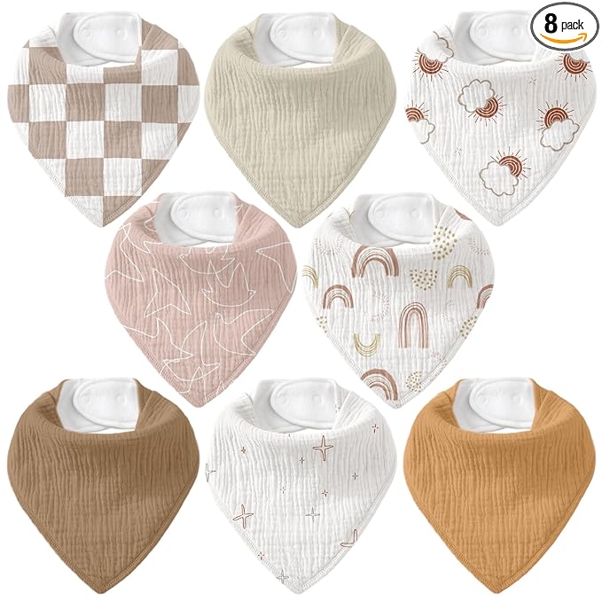 Muslin Baby Bibs 8 Pack, Baby Bandana Drool Bib for Drooling and Teething, Cotton Soft Absorbent for Girls Boys Good Night