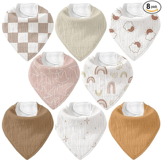 Muslin Baby Bibs 8 Pack, Baby Bandana Drool Bib for Drooling and Teething, Cotton Soft Absorbent for Girls Boys Good Night