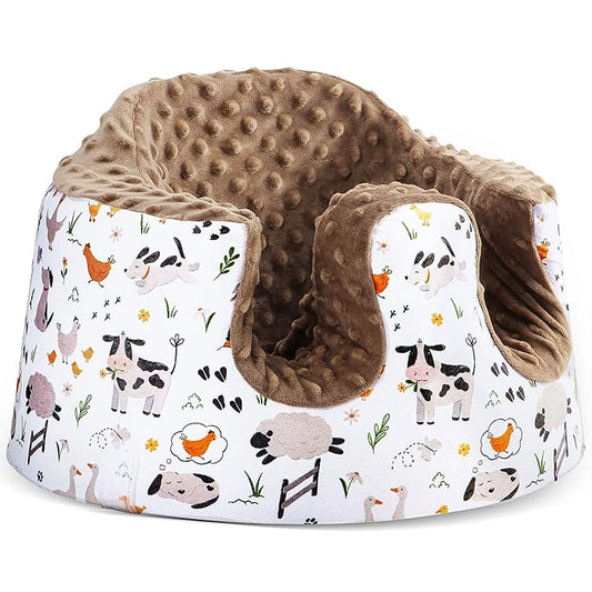 BOMOLOUR Seat Cover Compatible with Bumbo and Nuby Seat, Removable Breathable Baby Floor Seat Cover for Boys and Girls, Seat Not Included (Brown Farm)