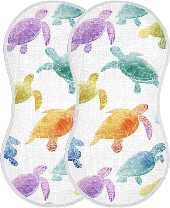 Colorful Sea Turtles Burp Cloths Baby Boys Girls Absorbent Soft Cotton Burping Cloths Rags 2 Pack