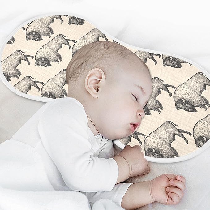 Muslin Burp Cloths for Baby Boys and Girls - 4-Pack Ultra Absorbent North America Bison Muslin Washcloths, Newborn Towel, Milk Spit Up Rags, Burp Cloth Bib for Unisex, 22 x 11 Inch