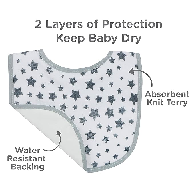 Neat Solutions 10 Pack Water Resistant Bib Set Blue/Grey Assorted, 10 Count, 0+ Months