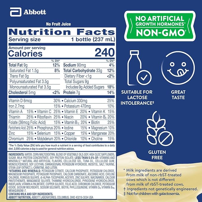PediaSure Grow & Gain with Immune Support, 27 Vitamins & Minerals for Kids, 7g Protein, Non-GMO, Gluten-Free, Banana, 8-fl-oz Bottle, Pack of 24