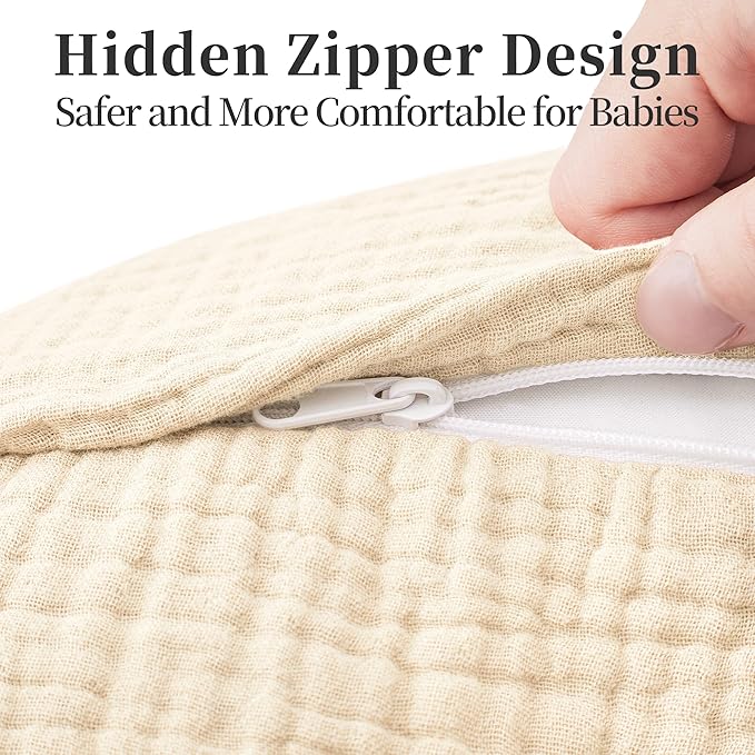 Pro Goleem Muslin Nursing Pillow Cover, 100% Cotton Soft Breathable Feeding Pillow Slipcover for Breastfeeding Moms, Fits Standard Infant Nursing Pillow, for Boys and Girls, 2 Pack (Brown＆Beige)