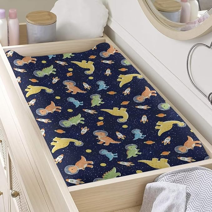 Dinosaur Print Diaper Change Table Covers for Baby Soft Cartoon Changing Pad Cover for Baby Washable Cradle Mattress Sheets for Nursery