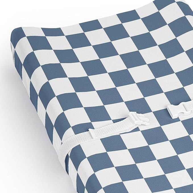 Sweet Jojo Designs Baby Changing Pad Cover Sheet (Blue Gingham Checkered Plaid) for Boys, Infant/Newborn Diaper Change Table Mat Covers (Vintage, Classic, Checkerboard, Geometric, Minimalist, Retro)
