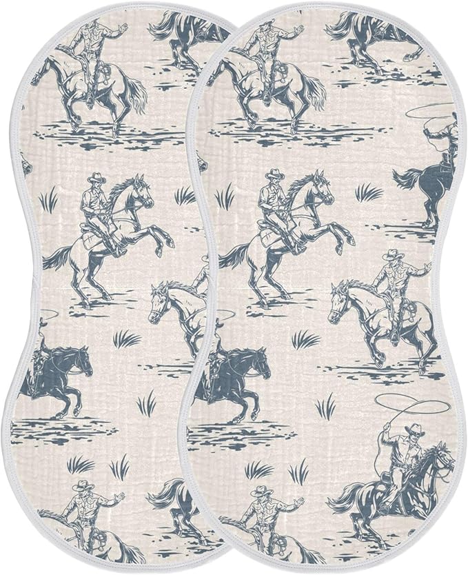 Cowboys Horse Western Burp Cloths Baby Boys Girls Absorbent Soft Cotton Burping Cloths Rags 2 Pack