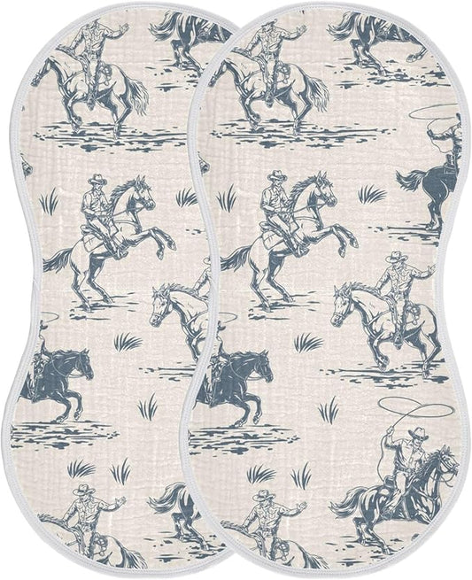 Cowboys Horse Western Burp Cloths Baby Boys Girls Absorbent Soft Cotton Burping Cloths Rags 2 Pack