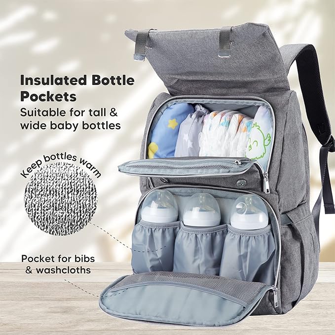 KeaBabies Diaper Bag Backpack and Portable Diaper Changing Pad - Waterproof Multi Function Baby Travel Bags - Waterproof Foldable Baby Changing Mat - Travel Diaper Change Mat