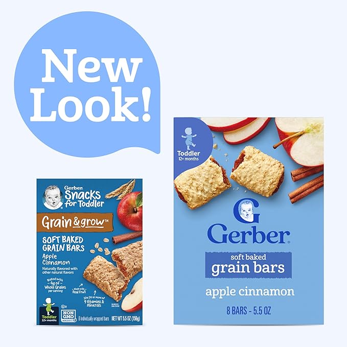 Gerber Snacks for Toddler Soft Baked Grain Bars, Apple Cinnamon, 5.5 Ounce (Pack of 8)