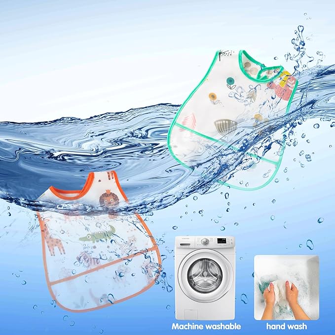 R HORSE 5Pcs Baby Bibs Set Toddler Bibs with Crumb Catcher Pocket & Snap Button Waterproof Baby Feeding Bibs for 6-24 Months