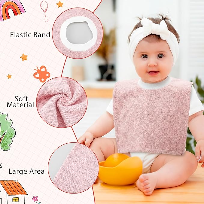 Foaincore 6 Pcs Pullover Baby Bibs Cotton Terry Toddler Absorbent Infant for Feeding and Drooling Towel Bib (Classic Colors)