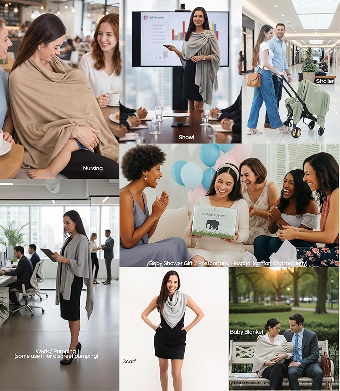 Set Premium Breast Feeding Covers for Women of All Body Types: Ultra Soft Stylish and Breathable Nursing Cover up for Breastfeeding + 4 Reusable Breast Pads for Nursing Comfort (Moonstone Gray)